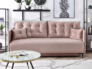 Elegancka Kanapa Z Funkcją Spania Molly Tapicerowana Welurem Pudrowy - Sofy i kanapy - miniaturka - grafika 1