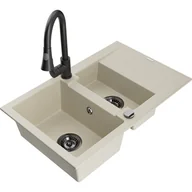 Zlewozmywaki z baterią - Mexen Gaspar zlewozmywak granitowy 1,5-komorowy z ociekaczem i baterią kuchenną Elia, beżowy - miniaturka - grafika 1