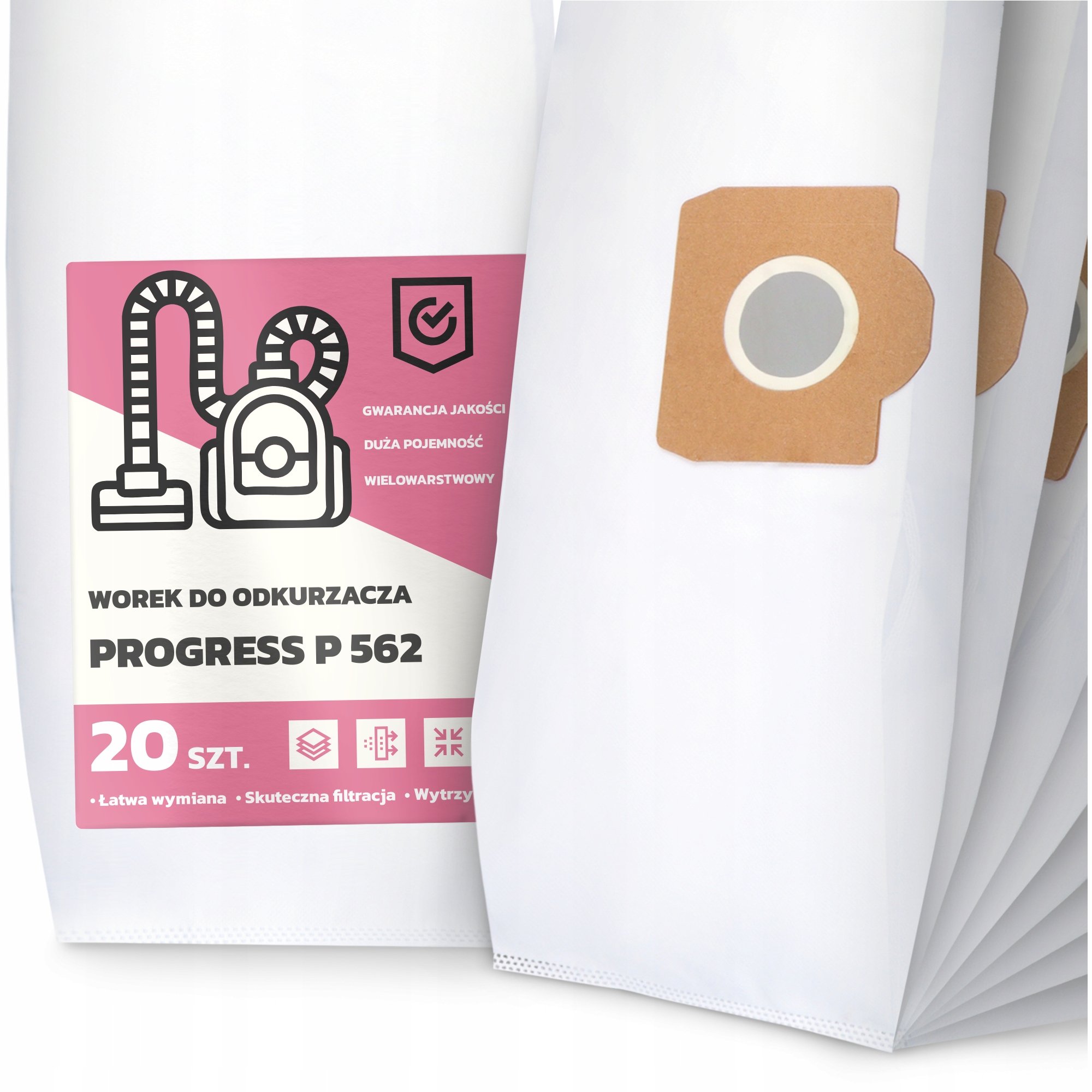 20x Worek do Odkurzacza Progress P 562 Syntetyczny Pojemny Odporny Worki