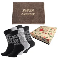 Skarpetki męskie - Termiczne skarpety męskie 3 pary 39/42 + ręcznik z haftem dla Super Dziadka w pudełku na prezent - miniaturka - grafika 1