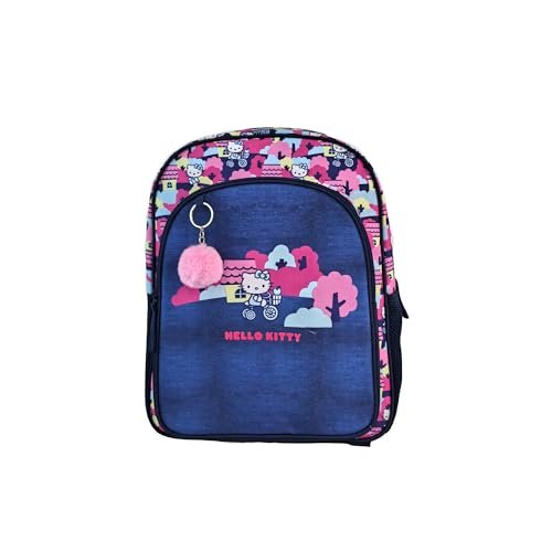 ToyBags Plecak szkolny Hello Kitty - PODWÓJNA KOMPARTYMENT - Plecak na kółkach - Przegroda na dokumenty - Z AKCESORIĄ POM-POM - 44 x 30 x 20 cm, Biały, M, Casual