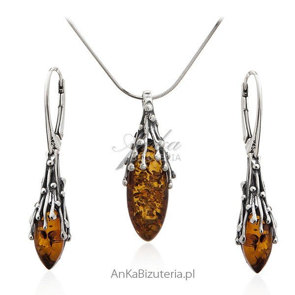 ankabizuteria.pl Komplet biżuteria srebrna z bursztynem - sopelki