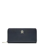Portfele - Tommy Hilfiger Duży Portfel Damski Emblem AW0AW15181 Granatowy - miniaturka - grafika 1