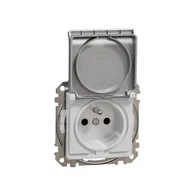 Gniazdka elektryczne - Schneider Gniazdo z/u z klapką z przesłonami IP44 SEDNA Design & Elements srebrne aluminium - miniaturka - grafika 1