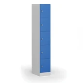 Szafki biurowe - Szafka ubraniowa ze schowkami, 5 schowków, 1850 x 300 x 500 mm, zamek obrotowy, drzwi niebieskie - miniaturka - grafika 1