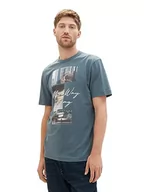 Koszulki męskie - TOM TAILOR Męski t-shirt z nadrukiem fotograficznym z bawełny, 32506-dusty dark teal, M - miniaturka - grafika 1