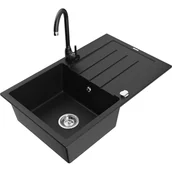 Zlewozmywaki z baterią - Mexen Bruno zlewozmywak granitowy 1-komorowy z ociekaczem i baterią kuchenną Telma, czarny - miniaturka - grafika 1