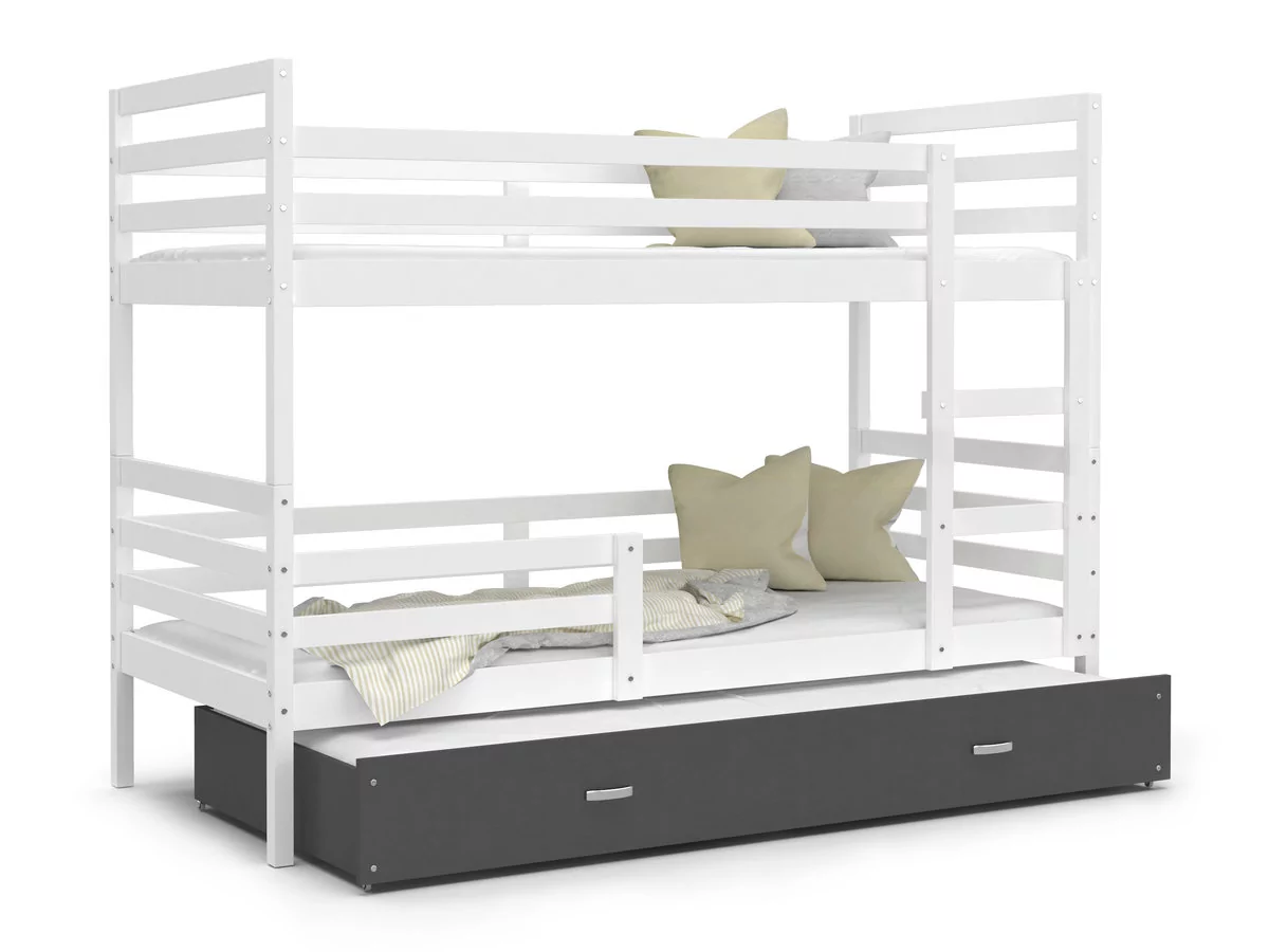 Łóżko piętrowe 200x90 białe szare JACEK 3-osobowe