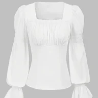 Koszule damskie - TEMU Kobieca, casualowa koszula z długim rękawem i kwadratowym dekoltem, wykonana z jednokolorowej dzianiny poliestrowej z elastycznymi mankietami, - miniaturka - grafika 1