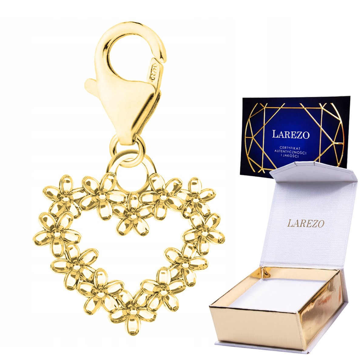 ZAWIESZKA ZŁOTA Wisząca Serce z Kwiatami Serduszko Miłość Love SREBRO 925