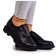 Półbuty damskie - S.Barski Skórzane Damskie Półbuty Wsuwane Czarne Kirstee - miniaturka - grafika 1