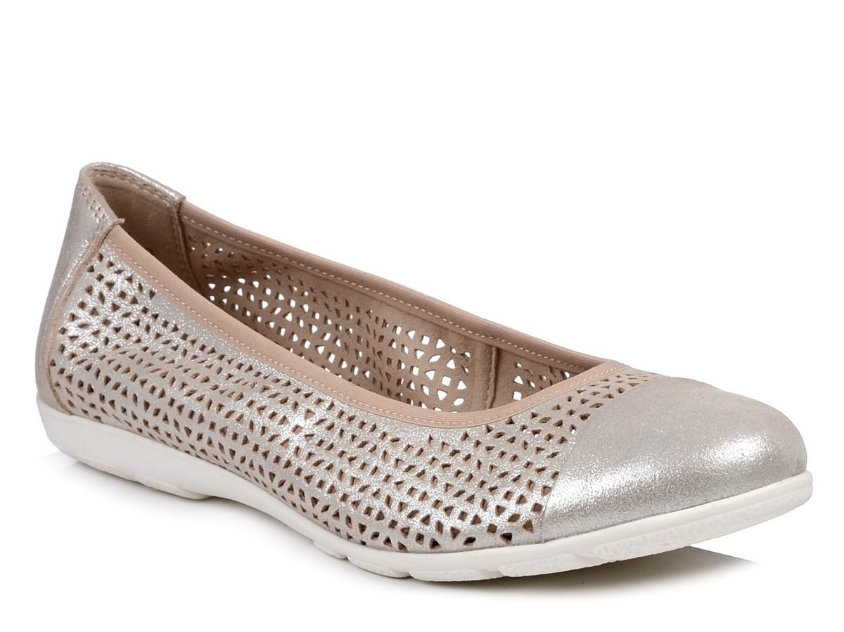 Baleriny baletki damskie skórzane srebrne oddychające Caprice 22151-41
