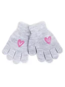 Rękawiczki dla dzieci - Rękawiczki Dziewczęce Pięciopalczaste Szare Hasztag Serce 14 Cm - miniaturka - grafika 1