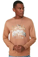 Bluzy męskie - TRENDYOL Męska bluza - beżowa - regularna, Brązowy, XL - miniaturka - grafika 1