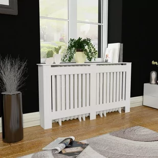 vidaXL Osłona kaloryfera z płyty MDF 152 cm - biała - Akcesoria grzewcze - miniaturka - grafika 1
