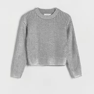 Swetry dla dziewczynek - Reserved - Sweter z efektem metalicznym - Srebrny - miniaturka - grafika 1
