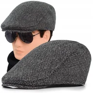 Czapki męskie - Kaszkiet Męski Zimowy Ocieplany Elegancka Czapka w Jodełkę 50% Wełny - miniaturka - grafika 1