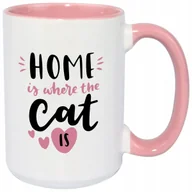 Kubki - Kubek MEGA DUŻY RÓŻOWY HOME IS WHERE THE CAT Śmieszny Zabawny WZORY - miniaturka - grafika 1