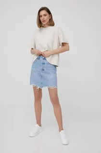 Koszulki i topy damskie - Calvin Klein Jeans Jeans t-shirt bawełniany kolor beżowy - grafika 1