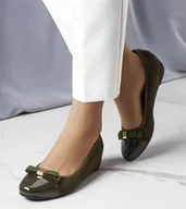 Mokasyny damskie - Zielone baleriny na krytym koturnie Cailot-40 - miniaturka - grafika 1