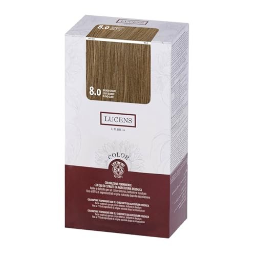 LUCENS Permanente Coloration jasny blond 8.0 – farba do włosów z dużą zawartością naturalnych składników – bez amoniaku, bez substancji zapachowych, promienny i długotrwały kolor