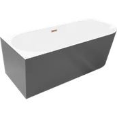 Wanny - Mexen Silo wanna wolnostojąca narożna lewa ryflowana 170 x 80 cm, biała/szara, przelew różowe złoto - 52891708062L-60 - miniaturka - grafika 1