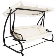 Huśtawki - Huśtawka ogrodowa 4-osobowa z daszkiem kremowa - miniaturka - grafika 1