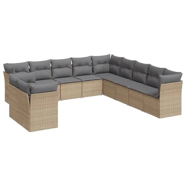 Zestaw Wypoczynkowy z Rattanu PE, Beżowy, Sofa 9-os. 289x289x69 cm