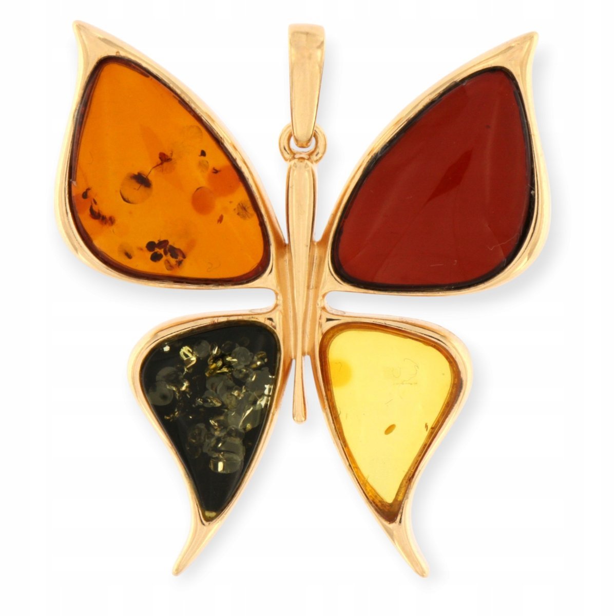 Motyl z bursztynem - Zawieszka pozłacany motyl duży - mix