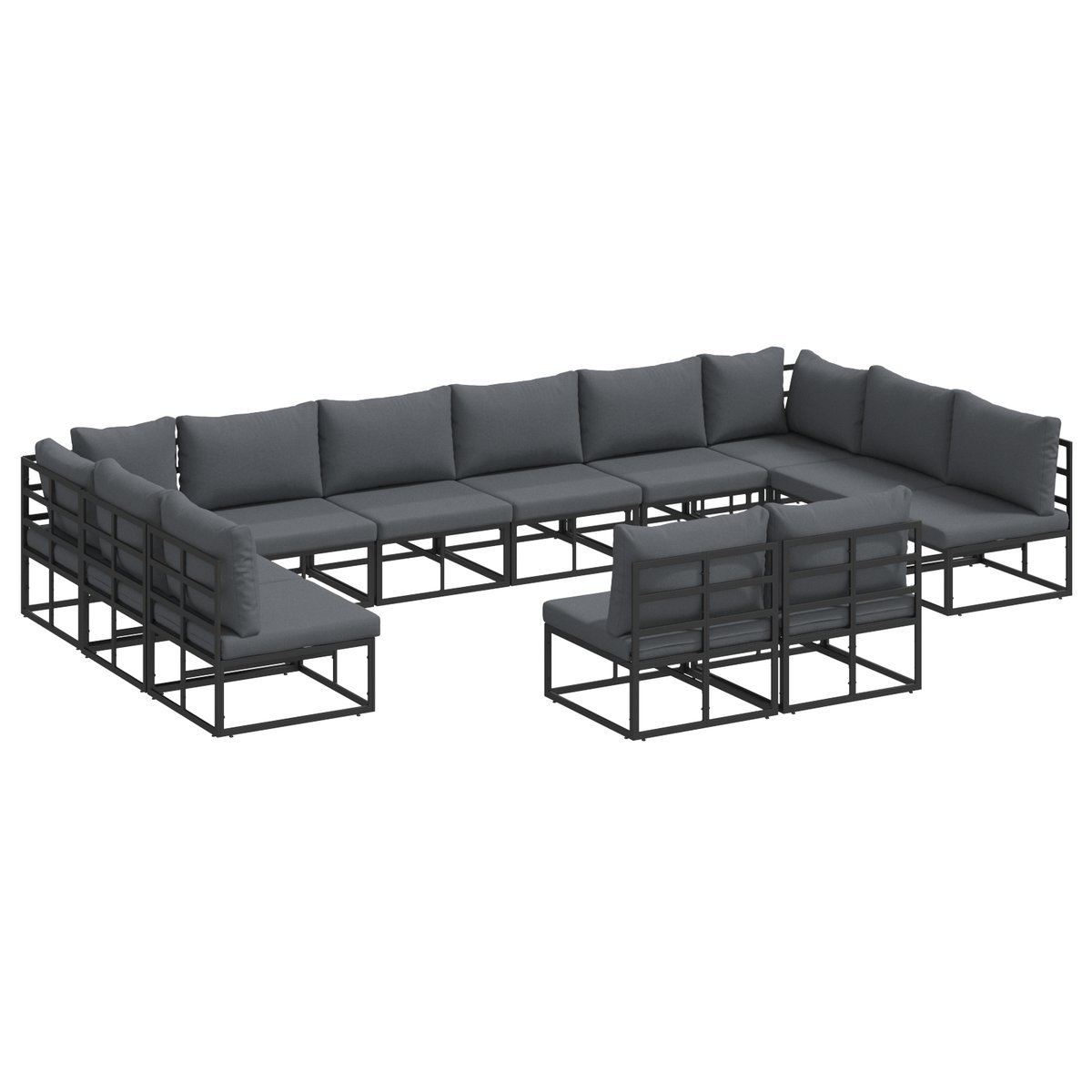 vidaXL Zestaw Sof na Ogród 12 pcs Czarny 423 x 211.5 x 71 cm Aluminium