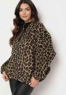 Brązowa Panterkowa Bluza z Dodatkiem Lnu o Kroju Oversize Sintirra - Bluzy damskie - miniaturka - grafika 1