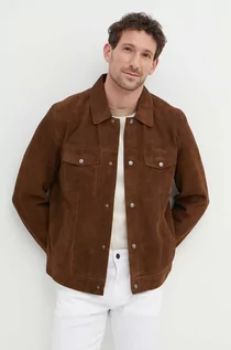 Kurtki męskie - Pepe Jeans kurtka zamszowa VRYSON męska kolor brązowy przejściowa PM402963 - grafika 1