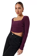 Body - Trendyol Damska dopasowana bodycon kwadratowy kołnierz dzianinowa bluzka, Fioletowy, XL - miniaturka - grafika 1