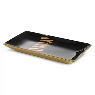 Patera Dekoracyjna Ceramiczna Selena 35X20X7 Czarna + Złota - Tace i patery - miniaturka - grafika 1