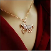 Łańcuszki - Złoty Naszyjnik Koń Z Kryształkami 18K Łańcuszek Dla Córki Wnuczki Siostry - miniaturka - grafika 1