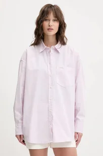 Guess Jeans koszula bawełniana damska kolor fioletowy relaxed z kołnierzykiem klasycznym W4YH22 WGCF1 - Koszule damskie - miniaturka - grafika 1