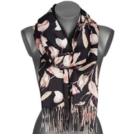 Apaszki i szaliki damskie - Szalik damski przejściowy jesień zima KWIATY na prezent z frędzlami RC28-2 czarny - miniaturka - grafika 1