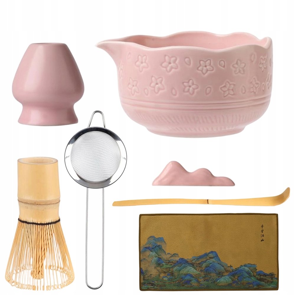 Zestaw Prezentowy Do Herbaty Matcha Czarka Miotełka Podstawka Łyżeczka