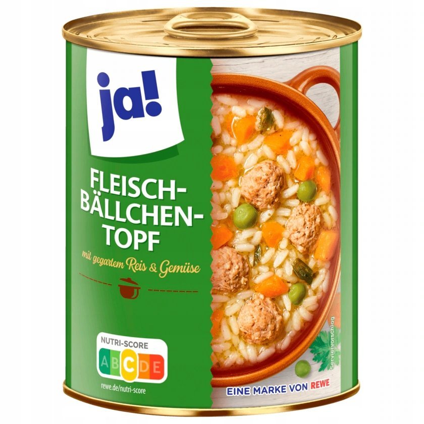 Pulpeciki Mięsne z Ryżem i Warzywami Ja! Duża Puszka 800 g z Niemiec