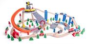 Pociągi dla dzieci - Woody Kolejka drewniana z dźwigiem 130 elementów WD90588 - miniaturka - grafika 1
