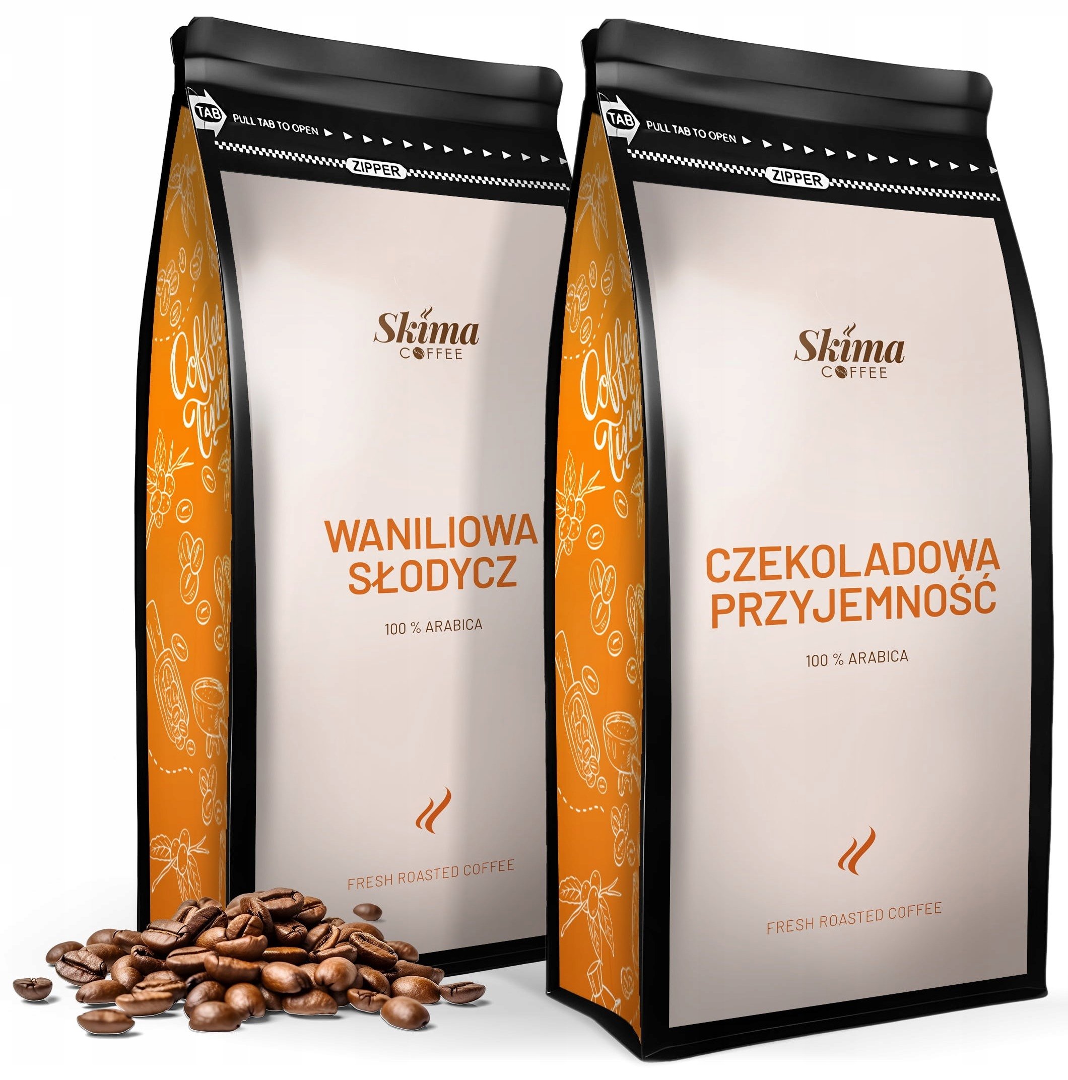 Kawa ziarnista 2x1kg Czekoladowa Przyjemność/waniliowa Słodycz SkimaCoffee