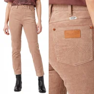 Spodnie damskie - Wrangler WALKER SLIM HIGH BEŻOWE SZTRUKSY WYSOKI STAN CYGARETKI 7/8 W28 L32 - miniaturka - grafika 1