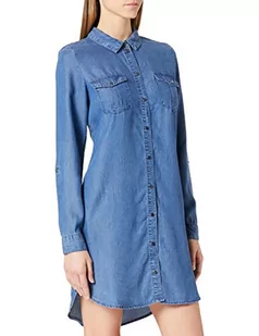 VERO MODA Vmsilla Ls Short Dress Mix Ga Noos sukienka damska, niebieski (medium blue denim), M - Sukienki - miniaturka - grafika 1