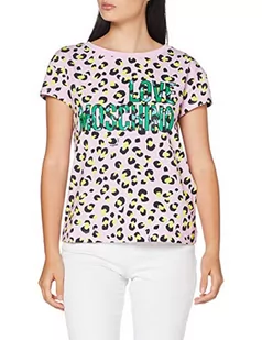 Love Moschino Damska koszulka Allover animalier&Logo Print T-shirt, wielokolorowa (P.Leopard/Pink 0015), 40 (rozmiar producenta: 46) - Koszulki i topy damskie - miniaturka - grafika 1