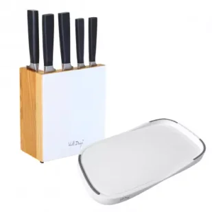 Vialli Design Zestaw 5 noży w bloku FINO z deską Livio 0466 - Noże kuchenne - miniaturka - grafika 1