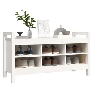Ławka do przedpokoju, biała, 110x40x60 cm, lite drewno sosnowe - Ławki do przedpokoju - miniaturka - grafika 7