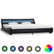 Łóżka - Rama łóżka czarna, LED, sztuczna skóra, 180x200 - miniaturka - grafika 1