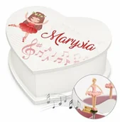 Pozytywki dla dzieci - Szkatułka na biżuterię w kształcie serca z pozytywką i nadrukiem dla dziewczynki tancerki na imieniny - miniaturka - grafika 1