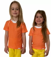 Odzież sportowa dziecięca - COOL kolorowy T-shirt dziecięca .130 .pomarańczowo-białe paski - miniaturka - grafika 1