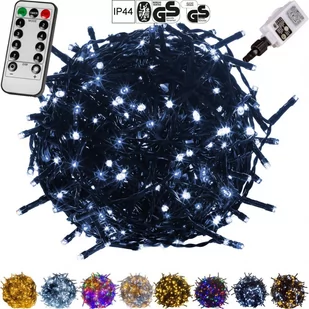 VOLTRONIC Świąteczne oświetlenie LED 10 m - zimne białe 100 LED + pilot - zielony przewód - Oświetlenie świąteczne - miniaturka - grafika 1